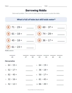 Borrowing Riddle printable worksheet for grade 2