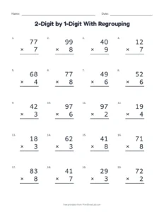 Common Core math worksheets: grade 4 multiplication