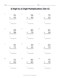 2-Digit by 2-Digit Multiplication (Set A) printable worksheet for grades 4 and 5
