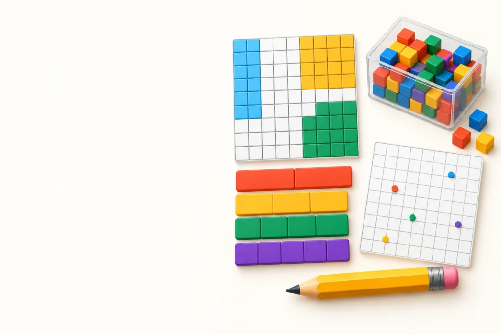 Colorful illustrated banner for free 5th grade math worksheets
