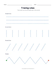 Pre-Writing Tracing Lines printable worksheet for preschool and kindergarten