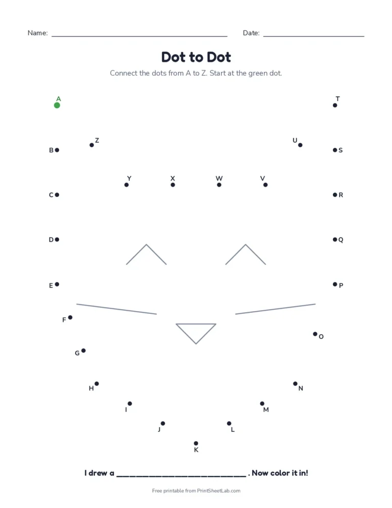 Alphabet dot to dot worksheet connecting the letters A to Z