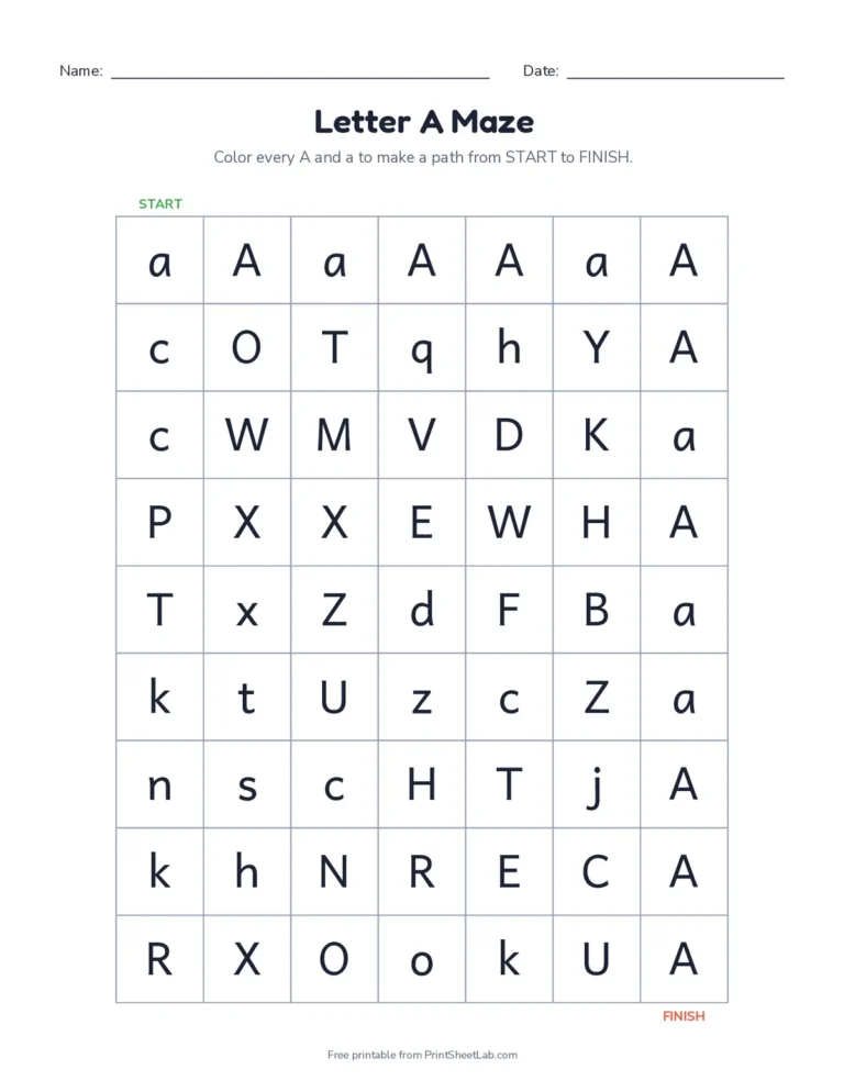 Letter mazes for every letter of the alphabet: color the letter to find the path