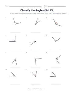 Classify the Angles (Set C) printable worksheet for grade 4