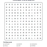 Animals word search with a word list