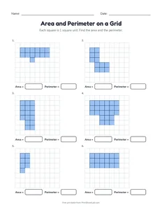 Area and Perimeter on a Grid printable worksheet for grades 3 and 4