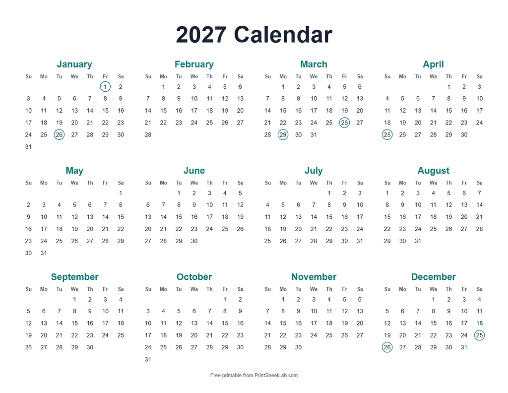 Australia Public Holidays 2027 in the teal color theme
