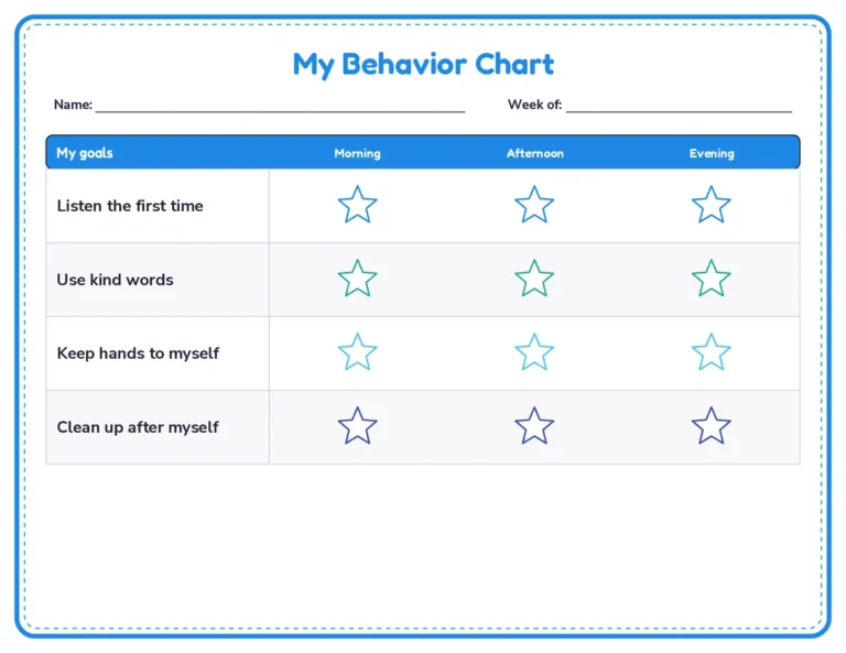 Daily behavior chart printable, morning, afternoon, evening