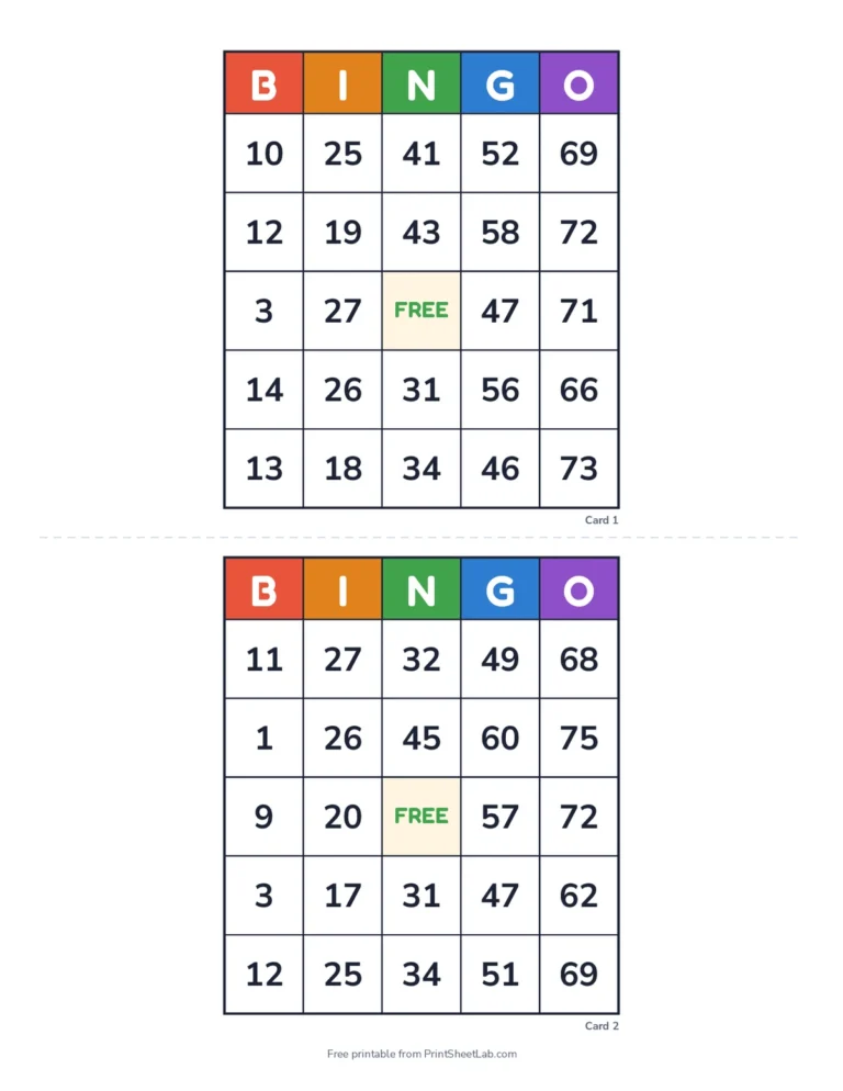 Number bingo cards