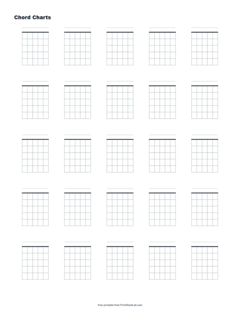 Blank guitar chord charts, 25 per page