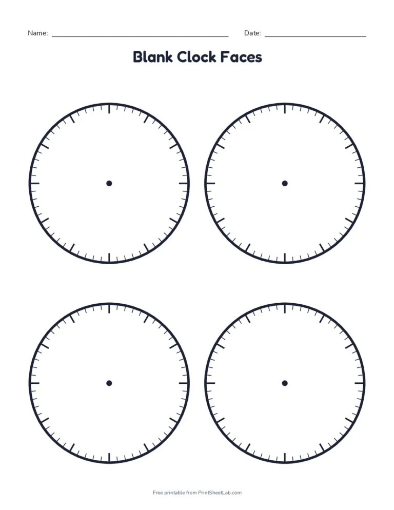 Four large blank clock faces with minute marks and no numbers