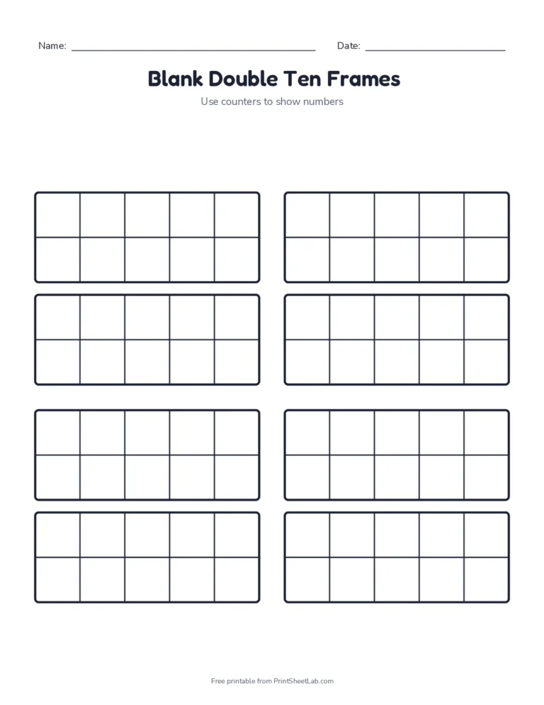 Blank double ten frames for numbers to 20