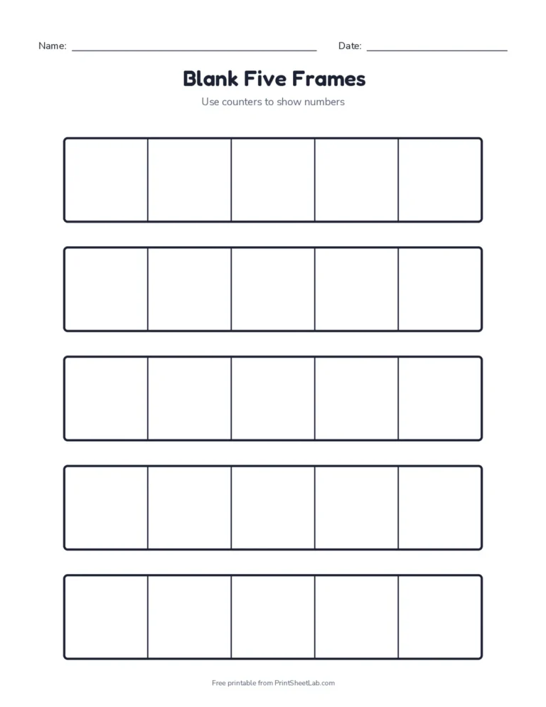 Five frame printable: five large blank frames for preschool counting to 5