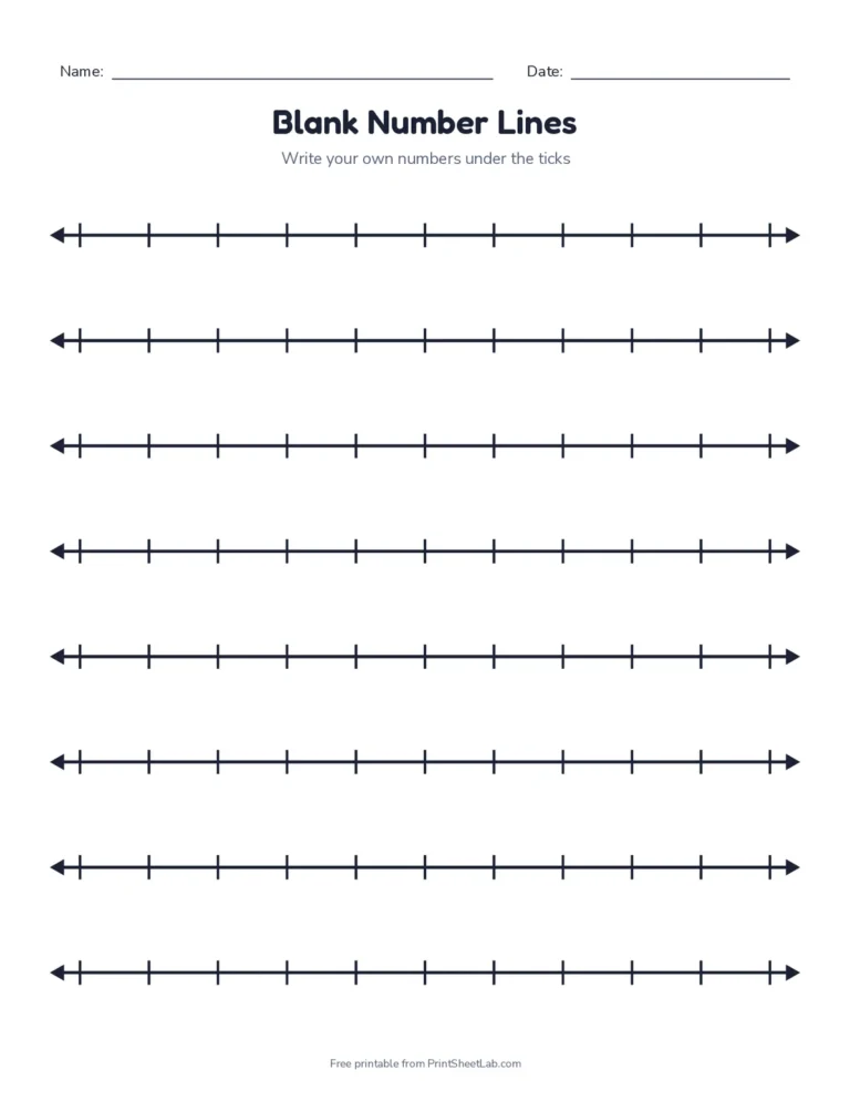 Eight blank number lines with tick marks and no numbers