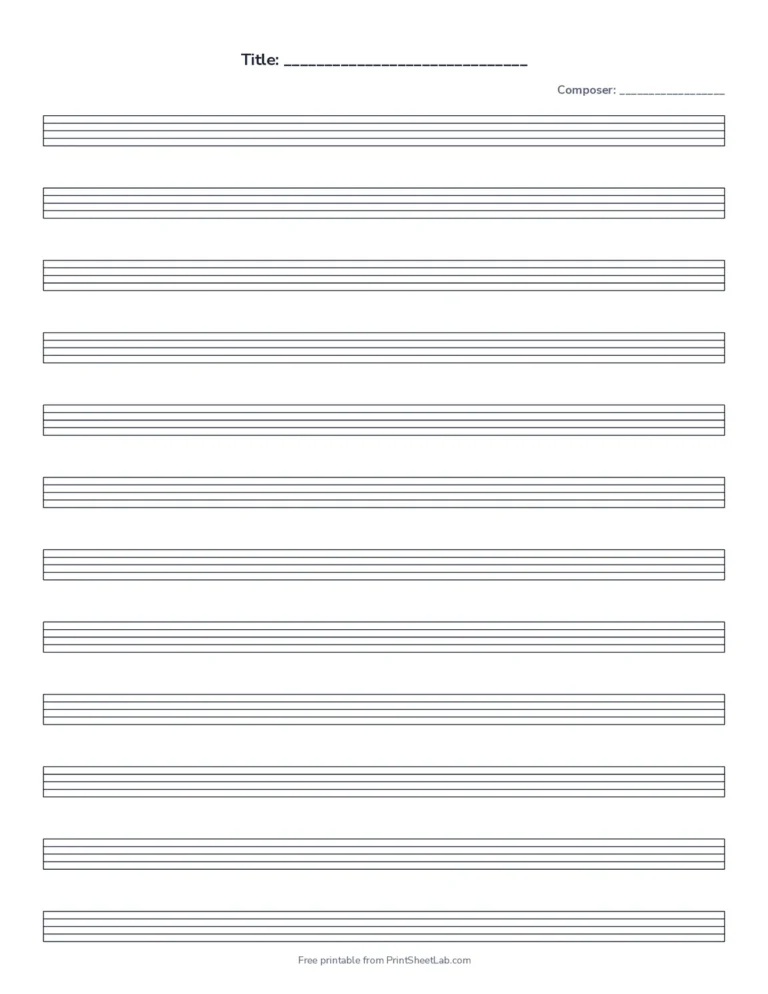 Blank sheet music with 12 music staves and title and composer lines