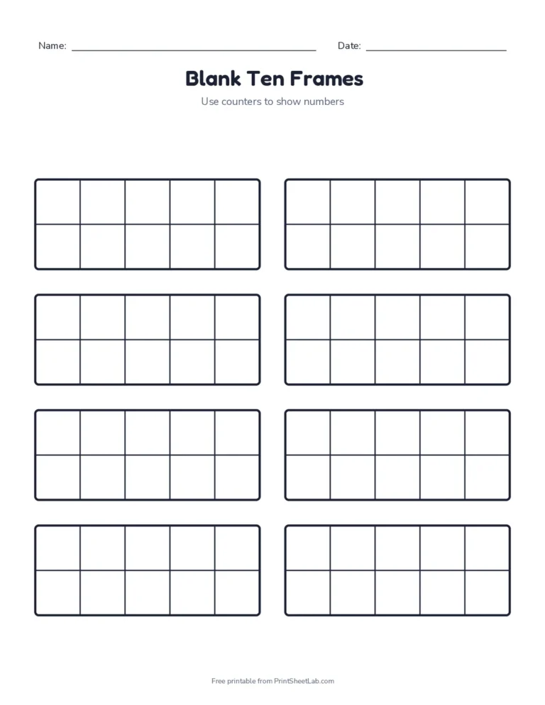 Ten frame printable: eight blank frames on one page for counters