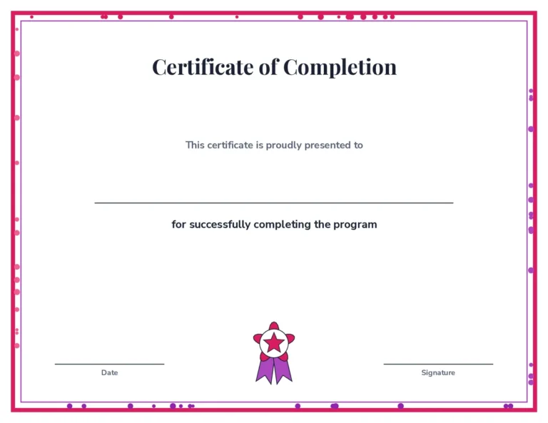 Certificate of Completion printable, confetti border