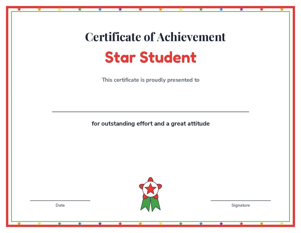 Star Student certificate printable, stars border