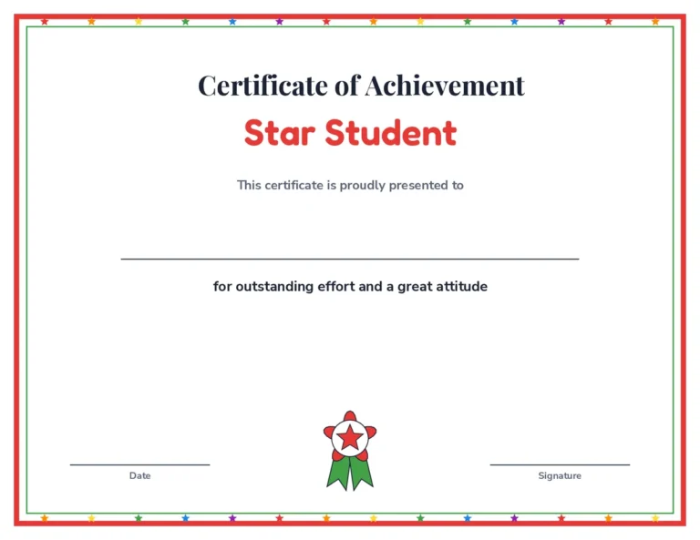 Star Student certificate printable, stars border