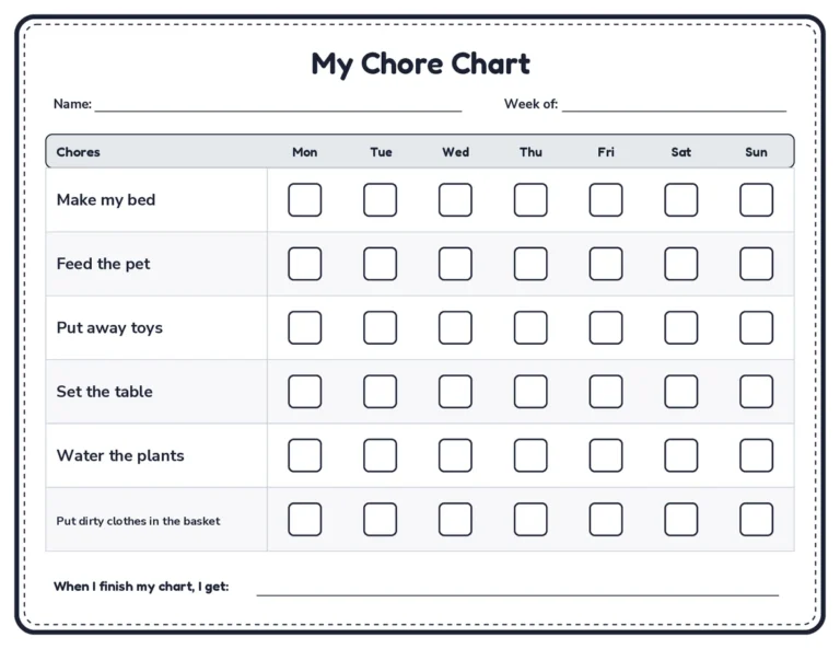 Black and white chore chart printable, saves ink