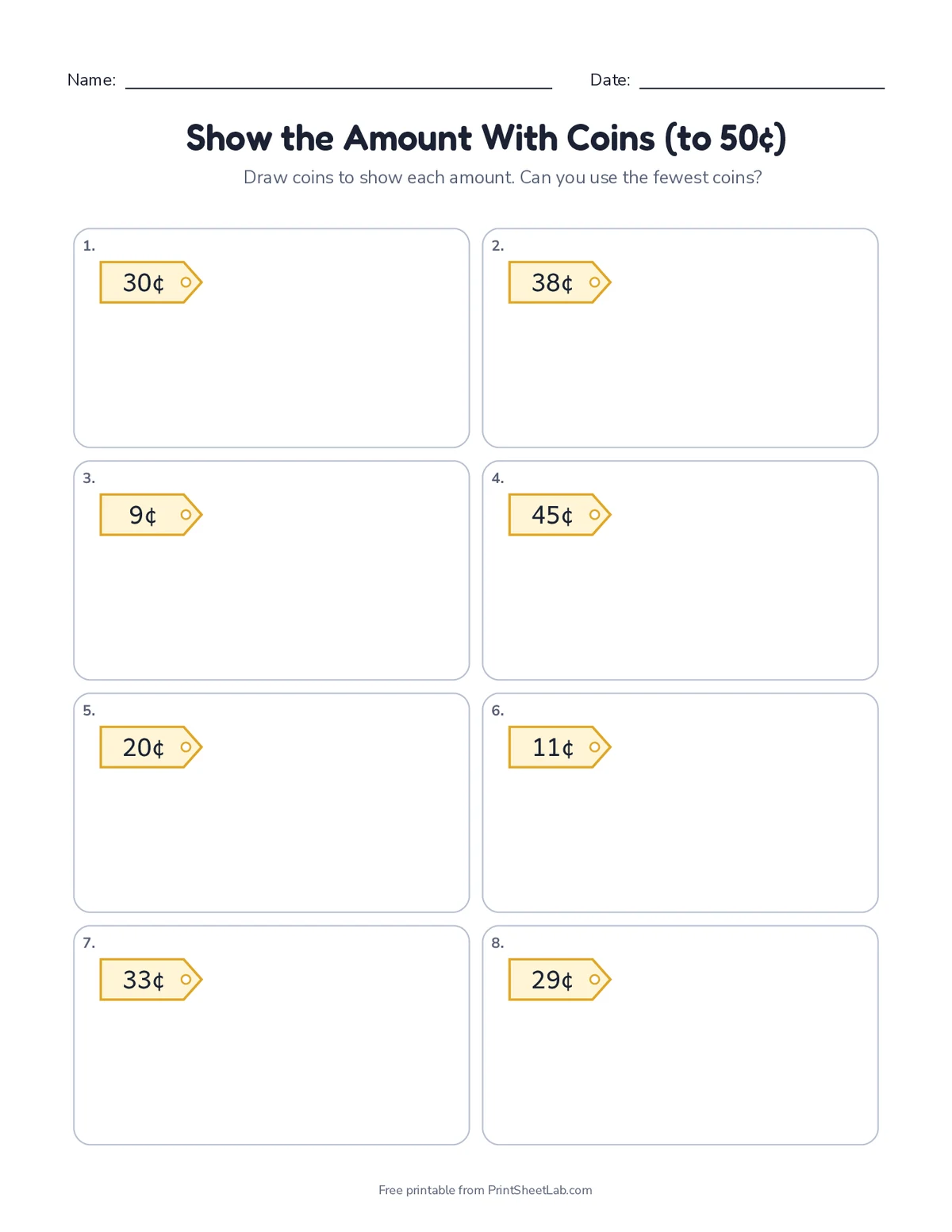 money math worksheets: show the amount with coins