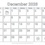 Coloring calendar page for kids