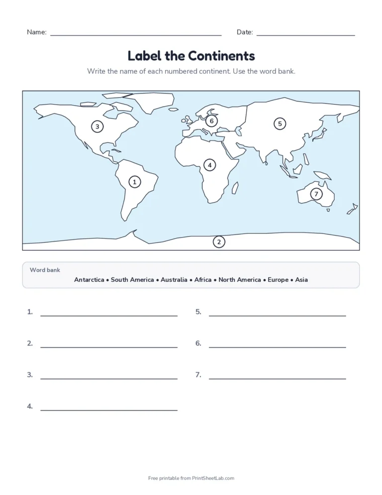 Label the continents worksheet