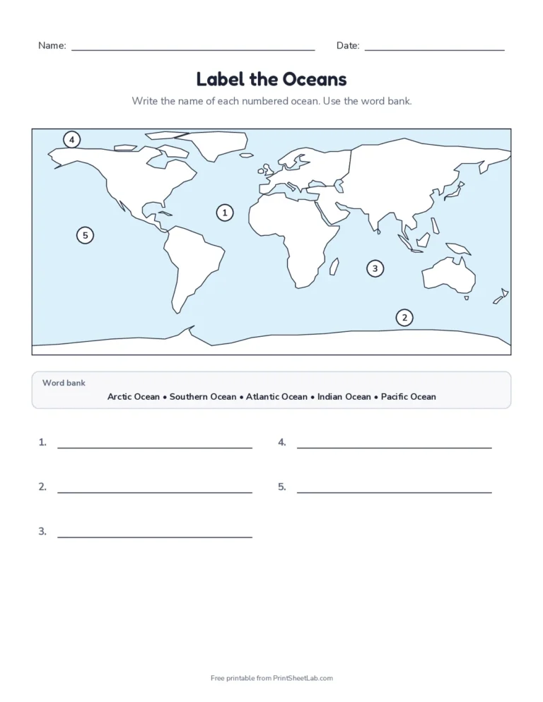 Label the oceans worksheet with answer key