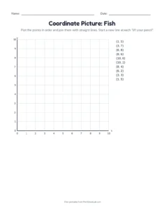 Coordinate Picture: Fish printable worksheet for grades 4 and 5