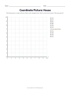 Coordinate Picture: House printable worksheet for grades 4 and 5