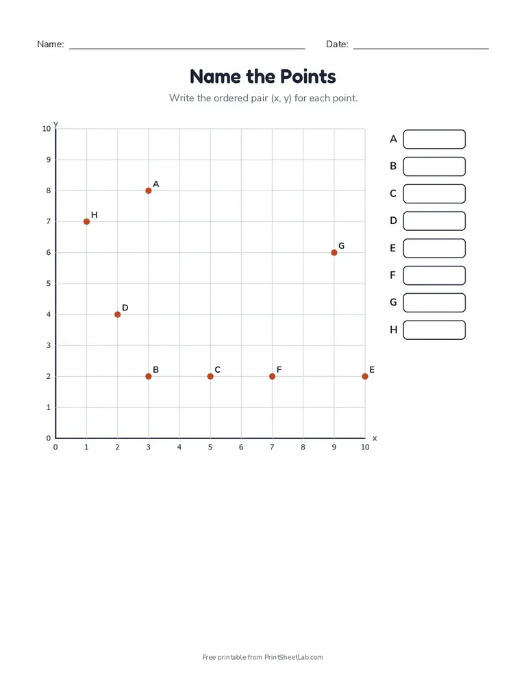 Name the Points printable worksheet for grades 4 and 5
