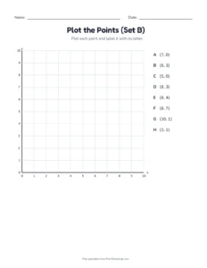 Plot the Points (Set B) printable worksheet for grades 4 and 5