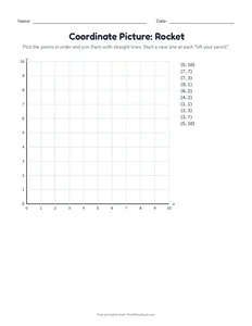Coordinate Picture: Rocket printable worksheet for grades 4 and 5