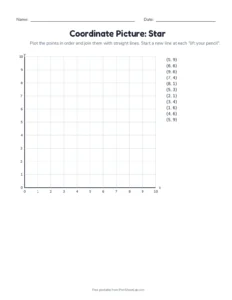 Coordinate Picture: Star printable worksheet for grades 4 and 5