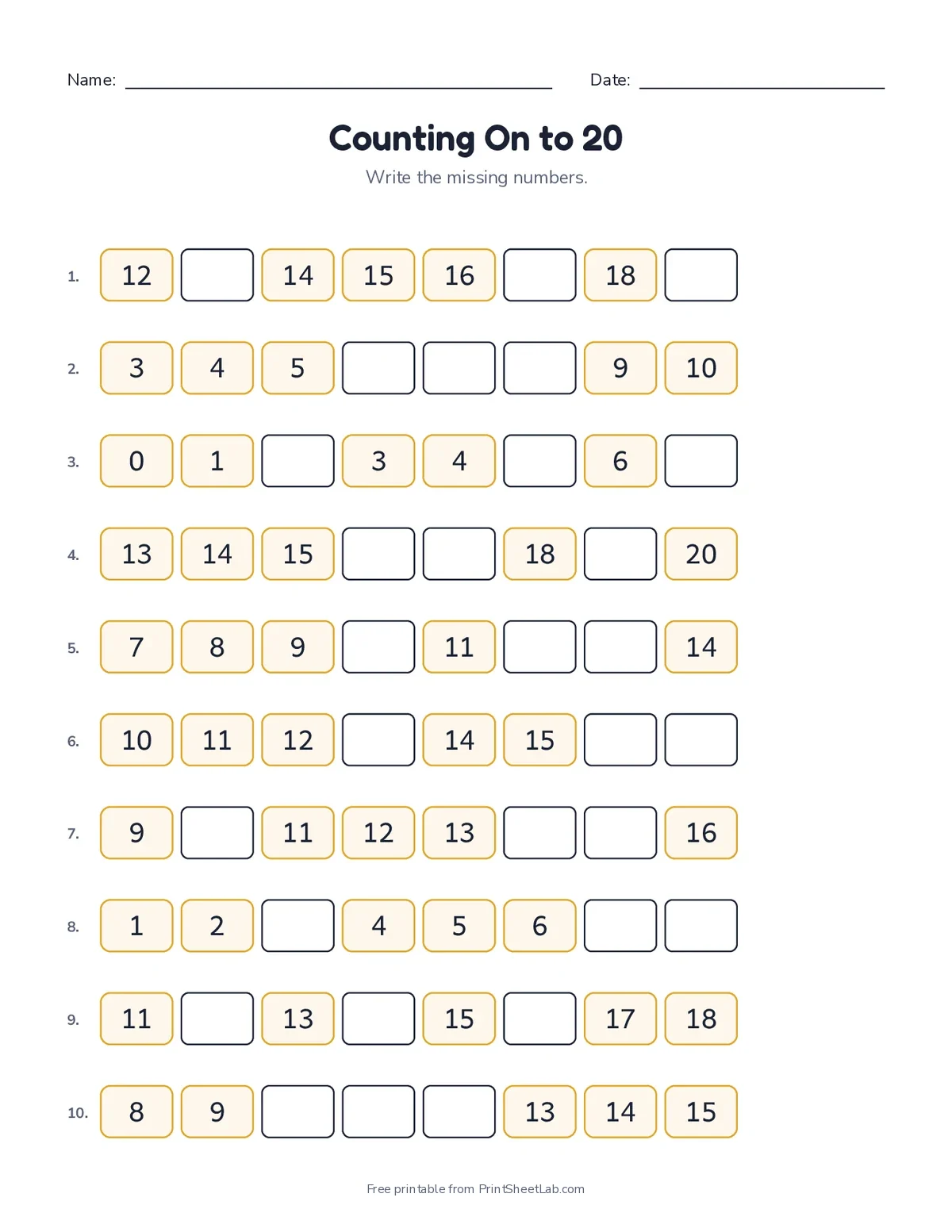 number activities for preschoolers: counting on to 20