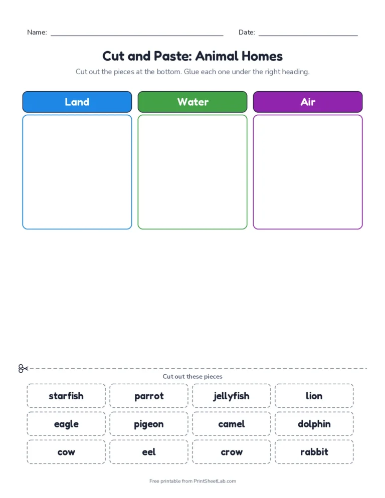 Animal homes sort cut and paste worksheet with answer key