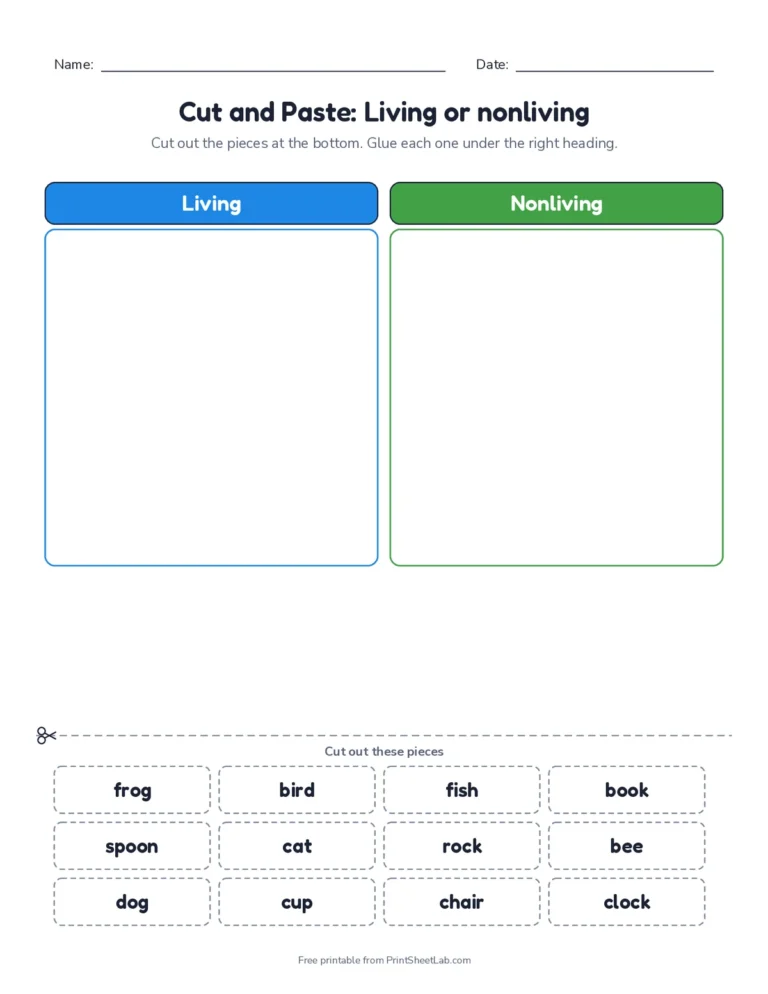 Cut and paste sorting worksheet