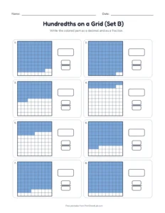 Hundredths on a Grid (Set B) printable worksheet for grade 4