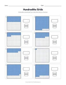 Hundredths Grids printable worksheet for grade 4