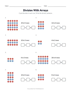 Division With Arrays printable worksheet for grades 2 and 3