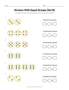 Division With Equal Groups (Set B) printable worksheet for grades 2 and 3