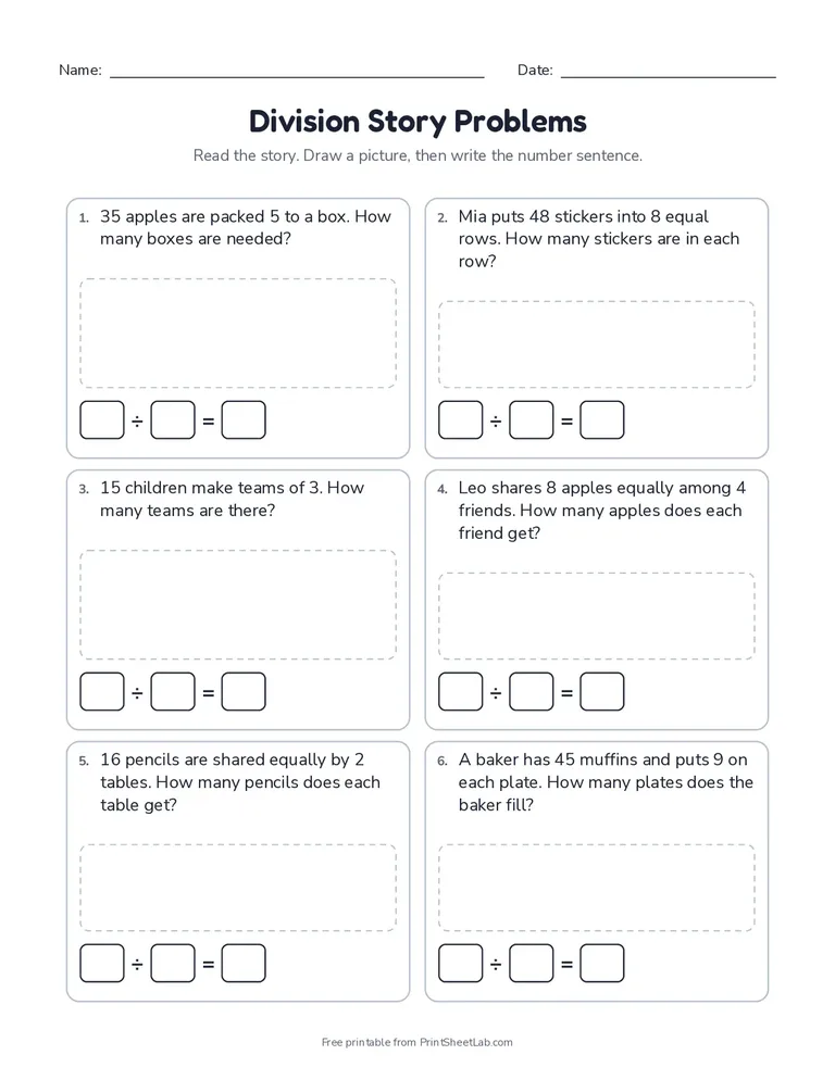 Division word problems worksheet