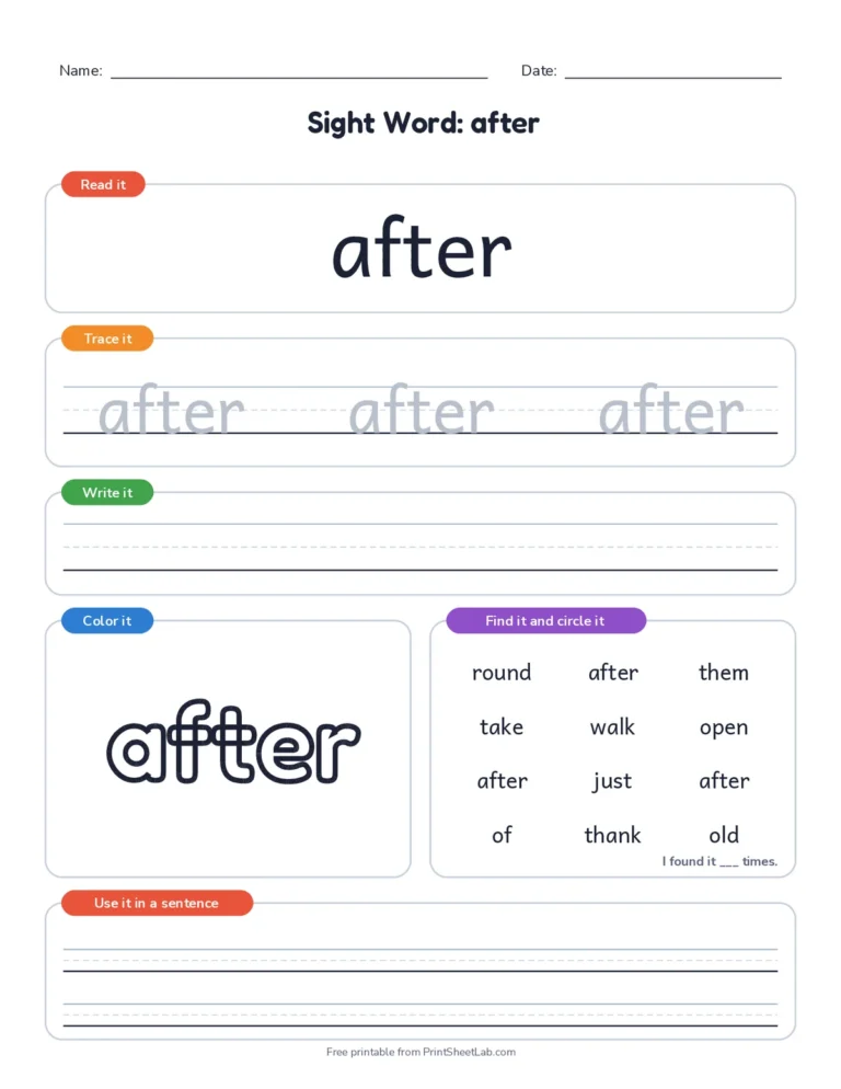 Sight word of the day worksheets for all 41 Dolch first grade words