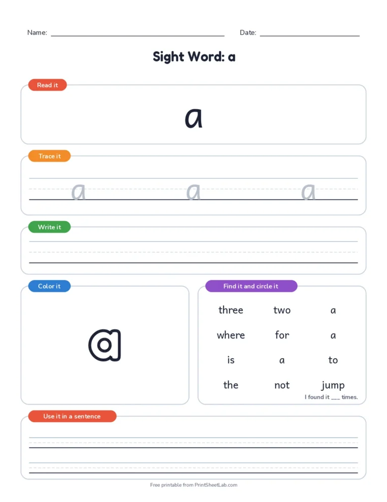 Dolch sight word worksheet