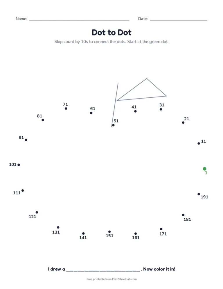 Skip counting dot to dot worksheet counting by 10s