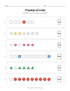 Fraction of a Set printable worksheet for grades 1 to 3