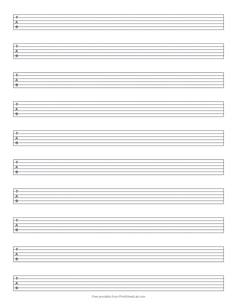 Blank guitar tab paper with six-line tab staves