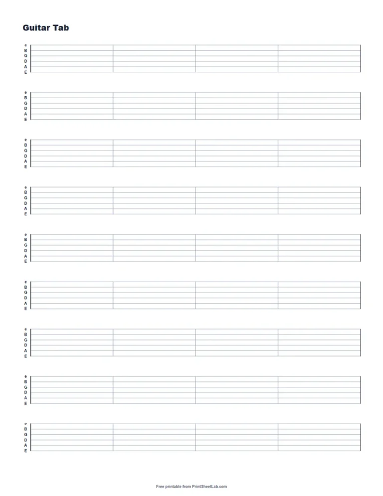 Blank guitar tab paper with six-line staves