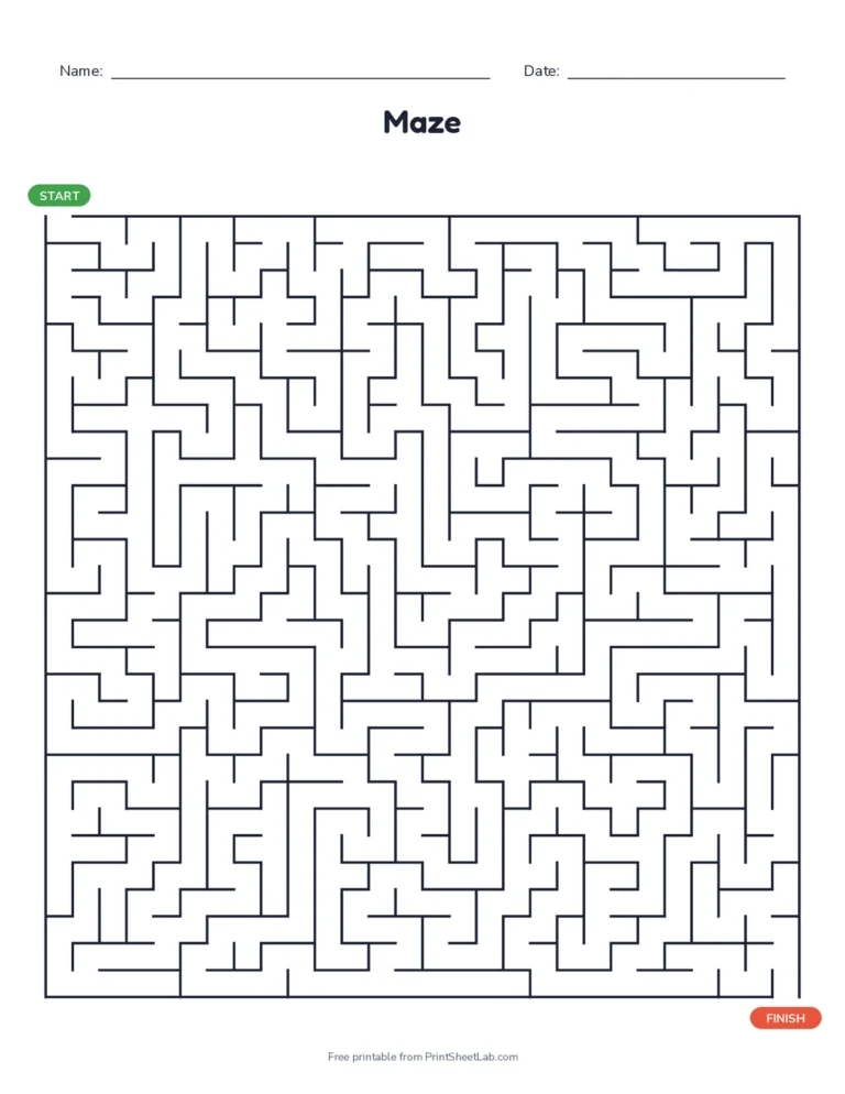 Four hard square mazes with long twisting dead ends, with answer key