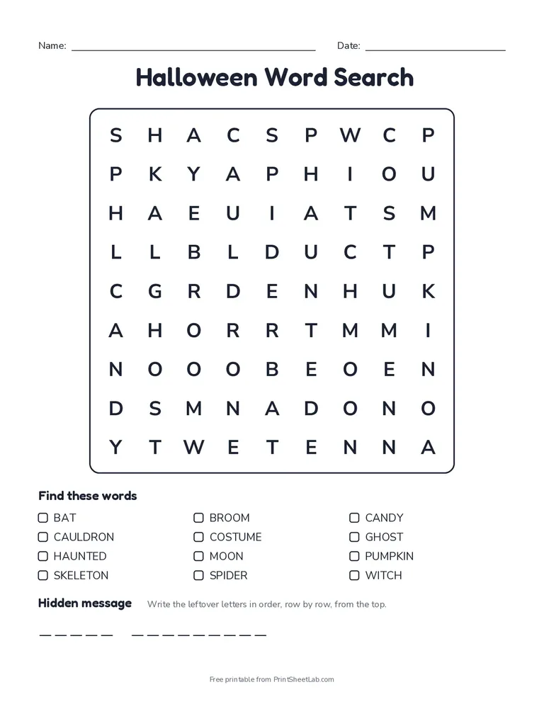 Hidden message word search puzzle